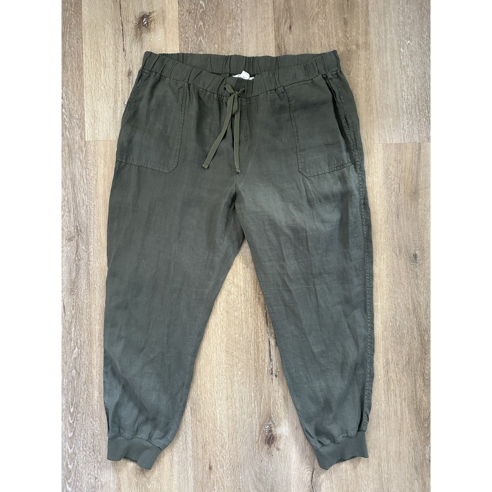 Caslon Linen Jogger Pants Olive Green Drawstring Pull On Cargo Casual Women's L